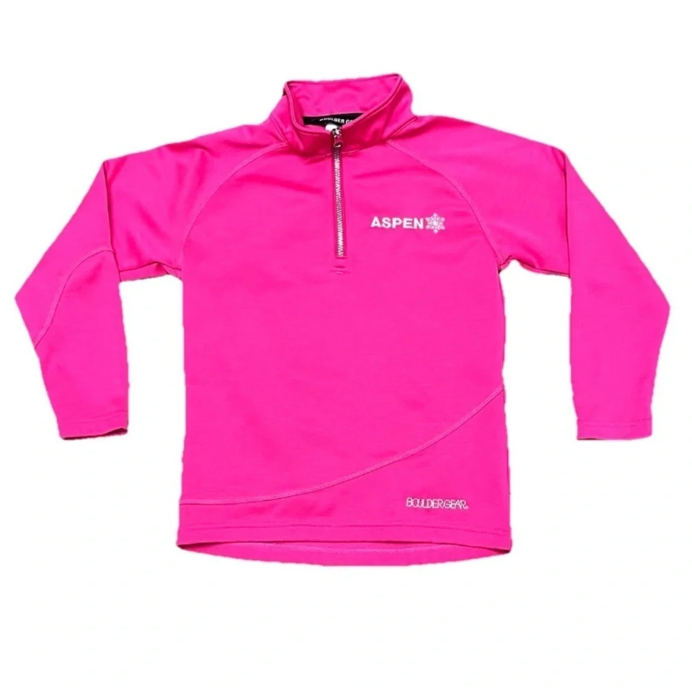 Boulder Gear Aspen Ski Resort Girls XS 4/5 Pink 1/4 Zip Pullover Fleece Jacket